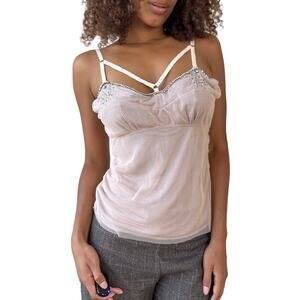 Vintage Euro Blush Mesh Embellished Camisole (S/M)